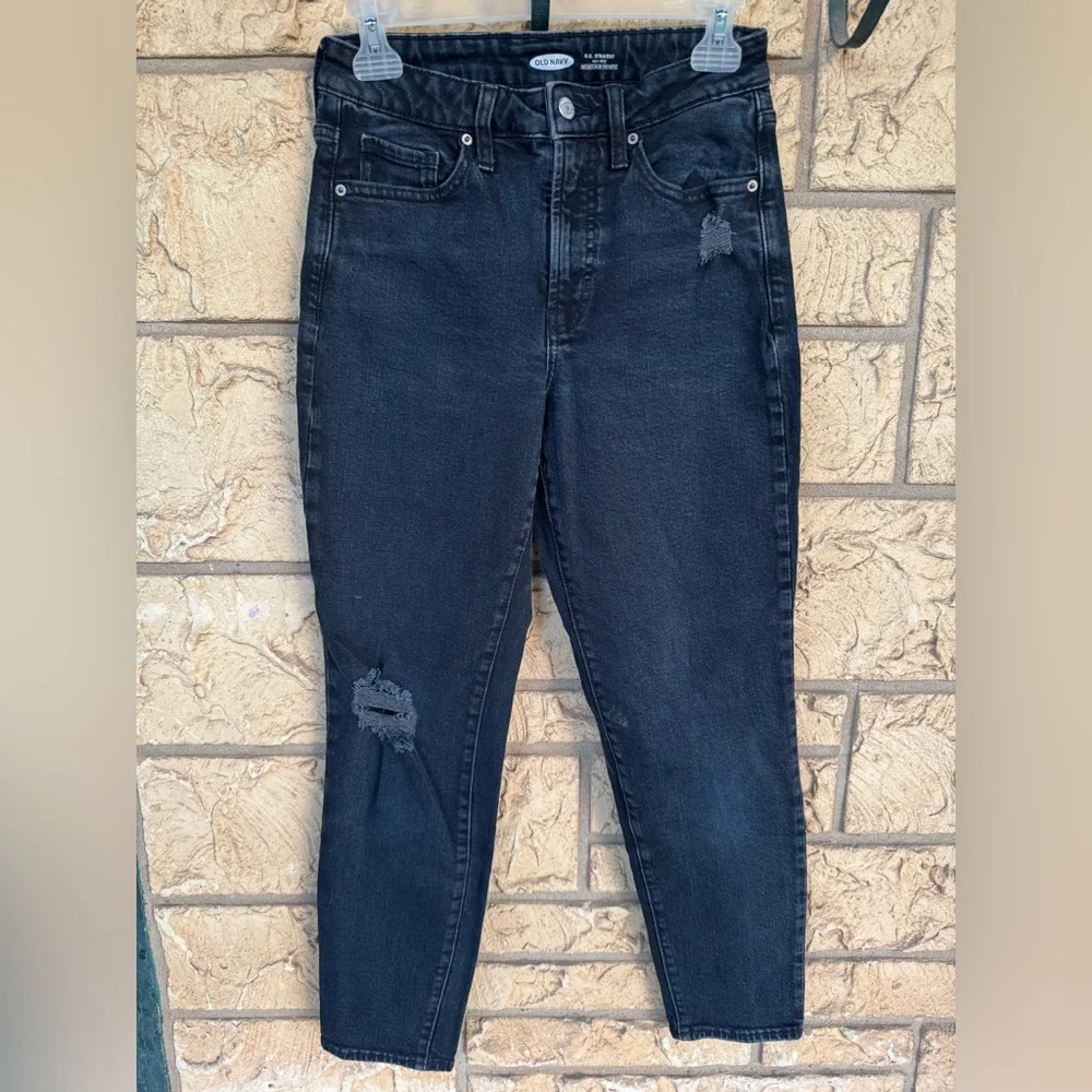 Old Navy O.G Straight High Rise Black Wash Distressed Jeans Size 2